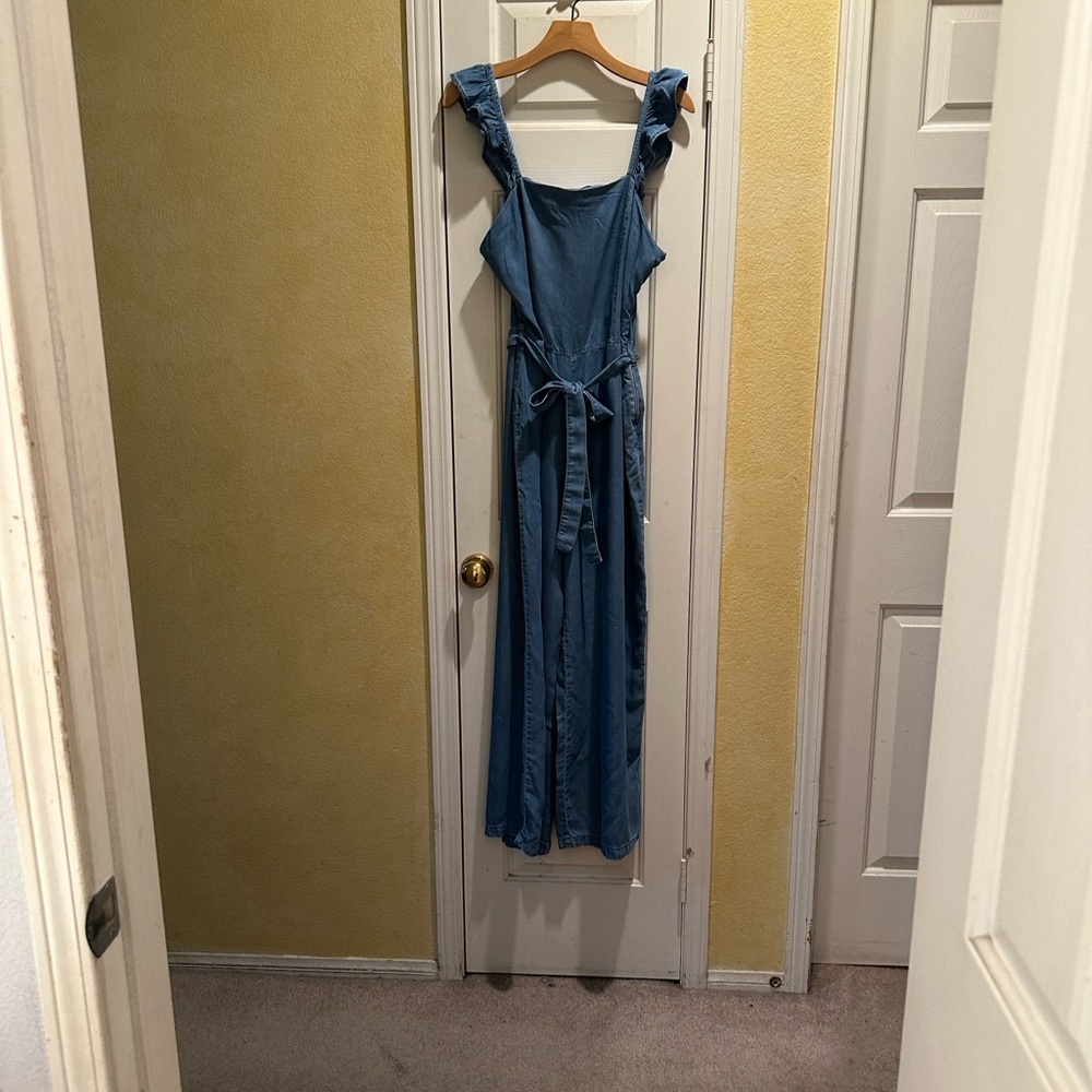 Denim Co Denim Ruffled-Strap Jumpsuit with Tie Waist